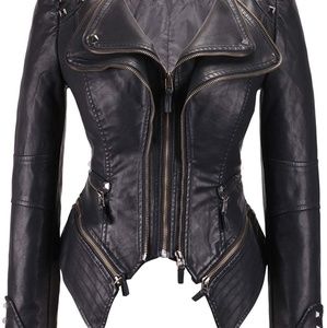 Ladies FU Leather  Studded Motorcycle Jacket